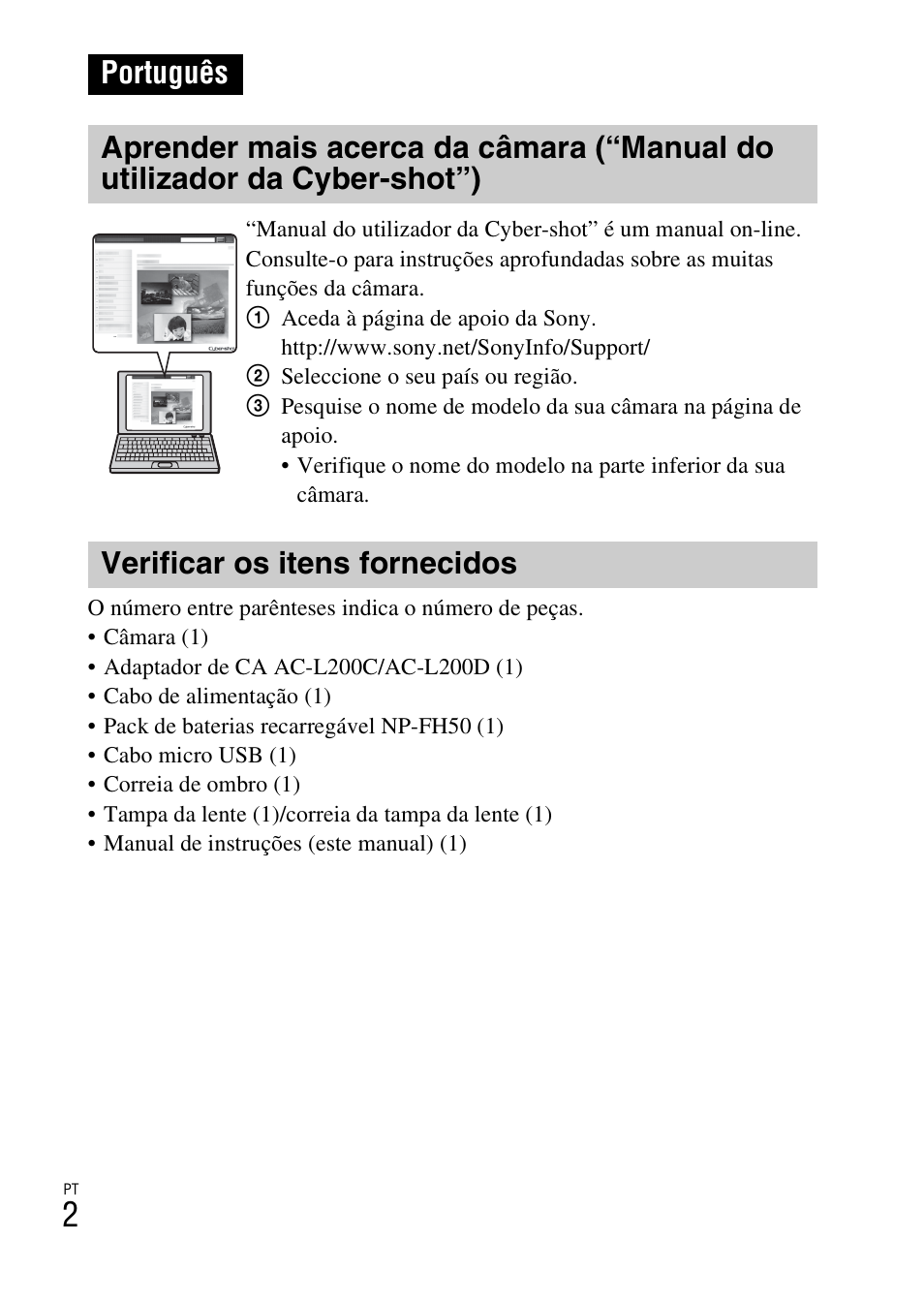 Português, Verificar os itens fornecidos | Sony DSC-HX200V User Manual | Page 134 / 603