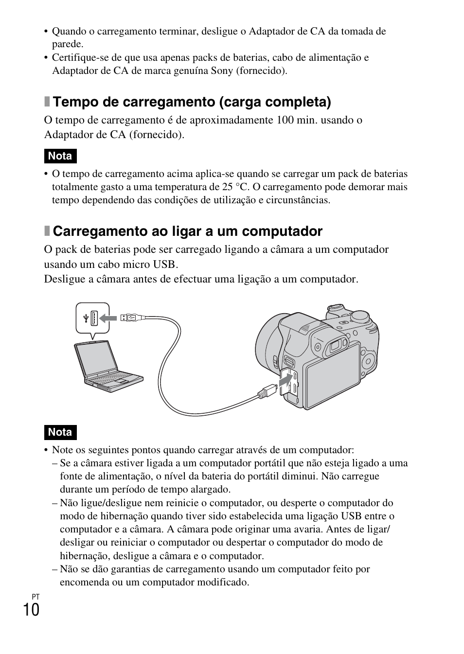 Xtempo de carregamento (carga completa), Xcarregamento ao ligar a um computador | Sony DSC-HX200V User Manual | Page 142 / 603