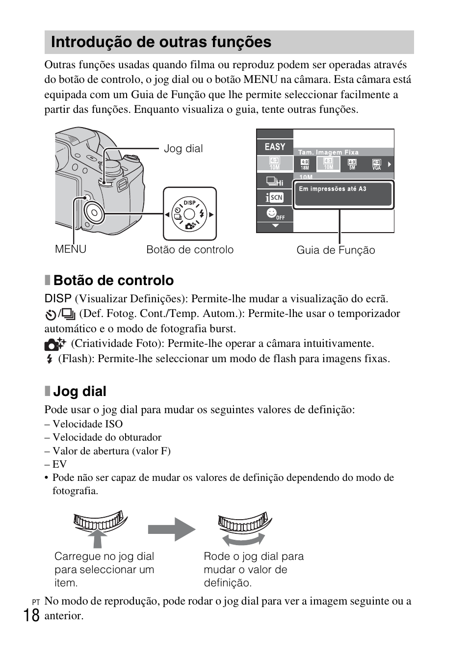 Introdução de outras funções, Xbotão de controlo, Xjog dial | Sony DSC-HX200V User Manual | Page 150 / 603