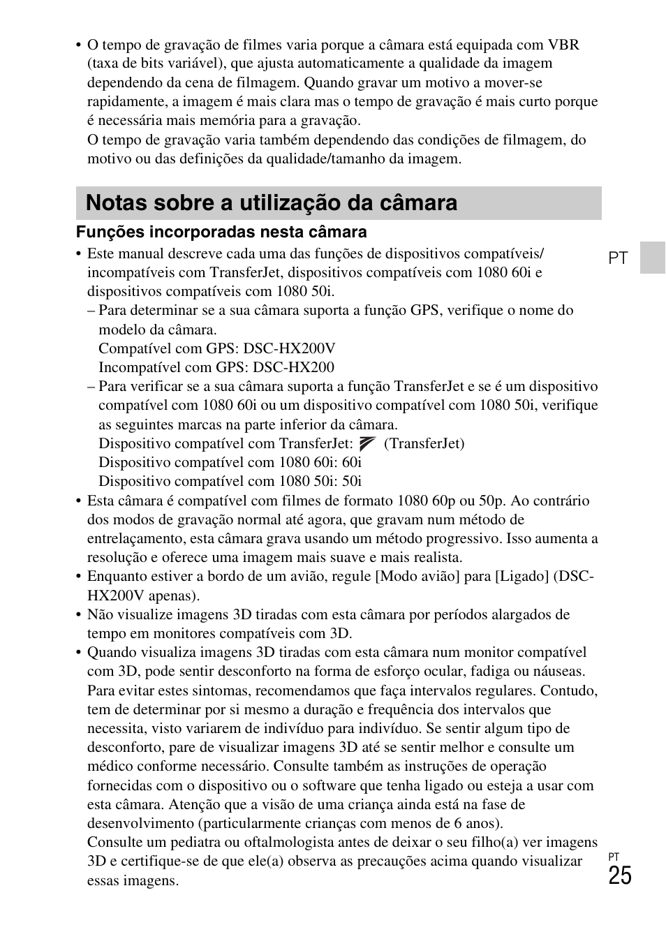 Notas sobre a utilização da câmara | Sony DSC-HX200V User Manual | Page 157 / 603