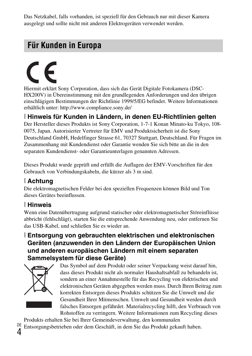 Für kunden in europa | Sony DSC-HX200V User Manual | Page 166 / 603