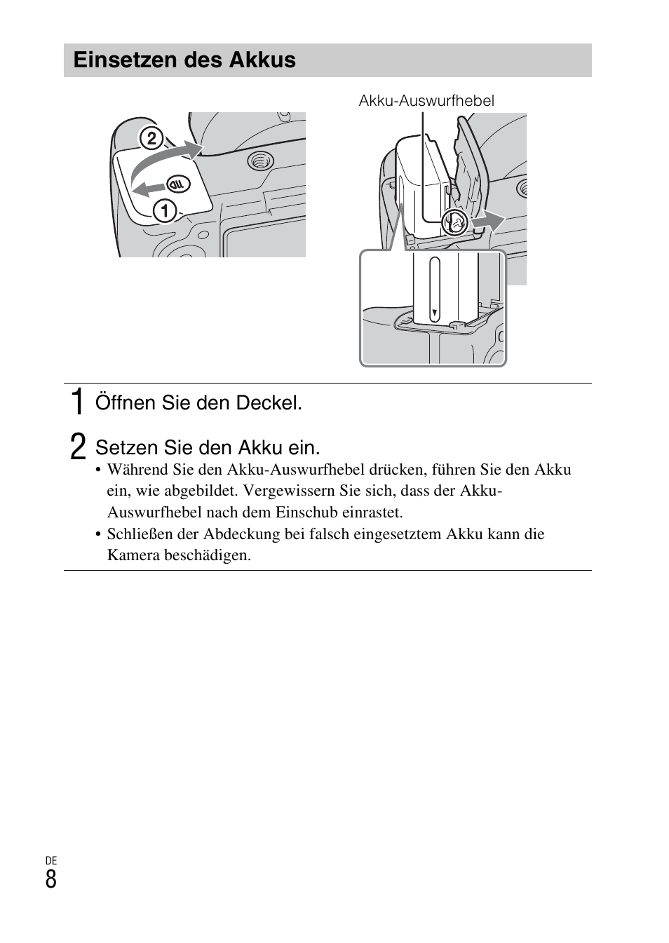 Einsetzen des akkus | Sony DSC-HX200V User Manual | Page 170 / 603
