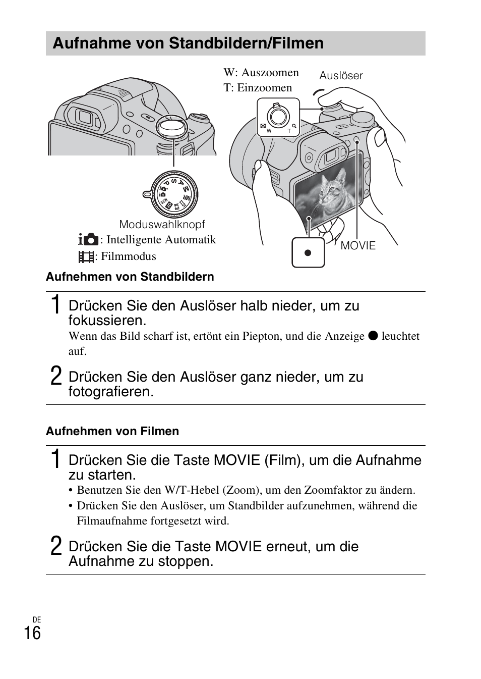 Aufnahme von standbildern/filmen | Sony DSC-HX200V User Manual | Page 178 / 603