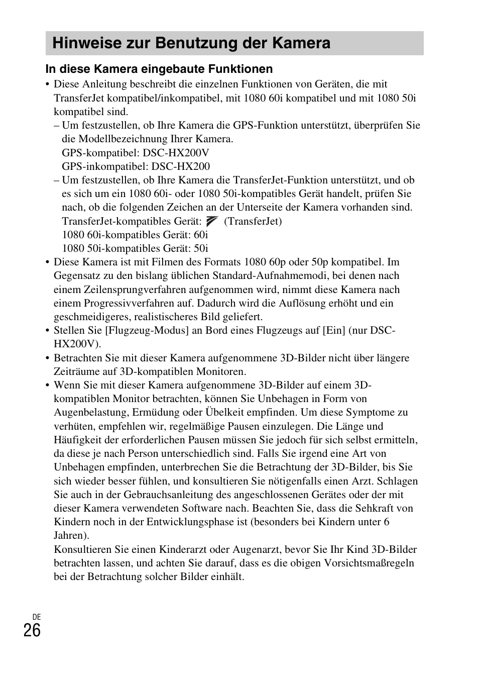 Hinweise zur benutzung der kamera | Sony DSC-HX200V User Manual | Page 188 / 603