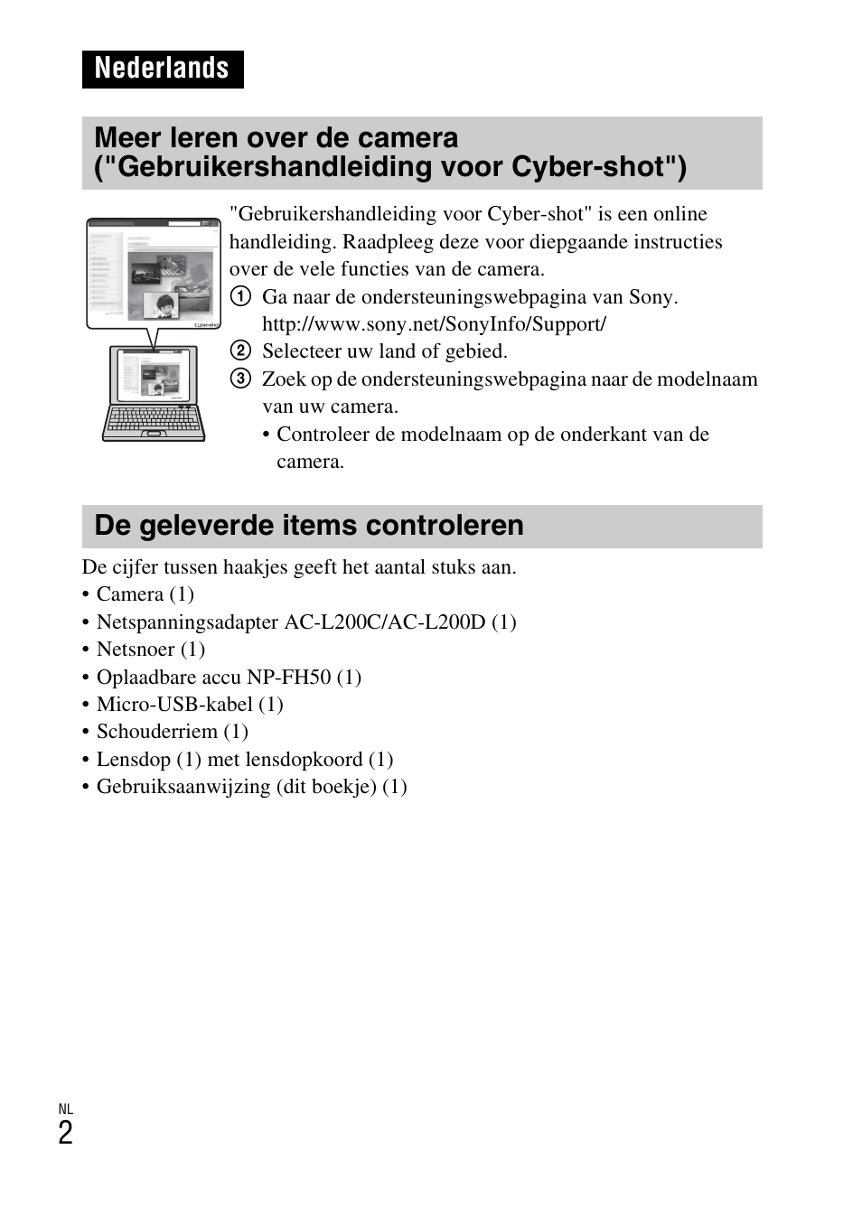 Nederlands, De geleverde items controleren | Sony DSC-HX200V User Manual | Page 194 / 603