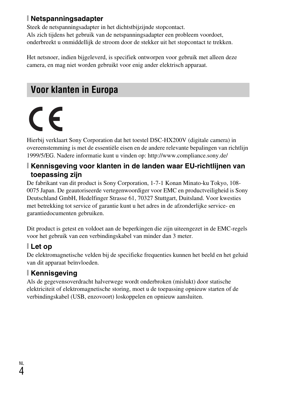Voor klanten in europa | Sony DSC-HX200V User Manual | Page 196 / 603