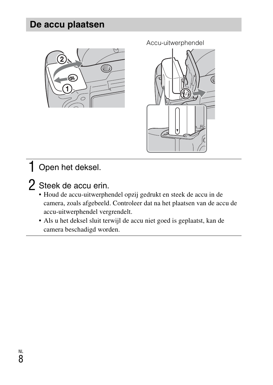 De accu plaatsen | Sony DSC-HX200V User Manual | Page 200 / 603