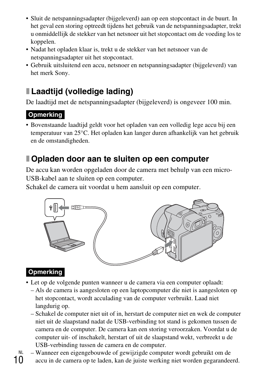 Xlaadtijd (volledige lading), Xopladen door aan te sluiten op een computer | Sony DSC-HX200V User Manual | Page 202 / 603