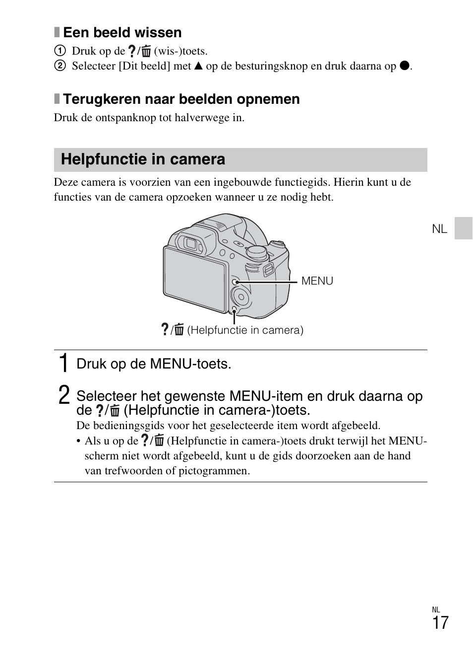 Helpfunctie in camera | Sony DSC-HX200V User Manual | Page 209 / 603
