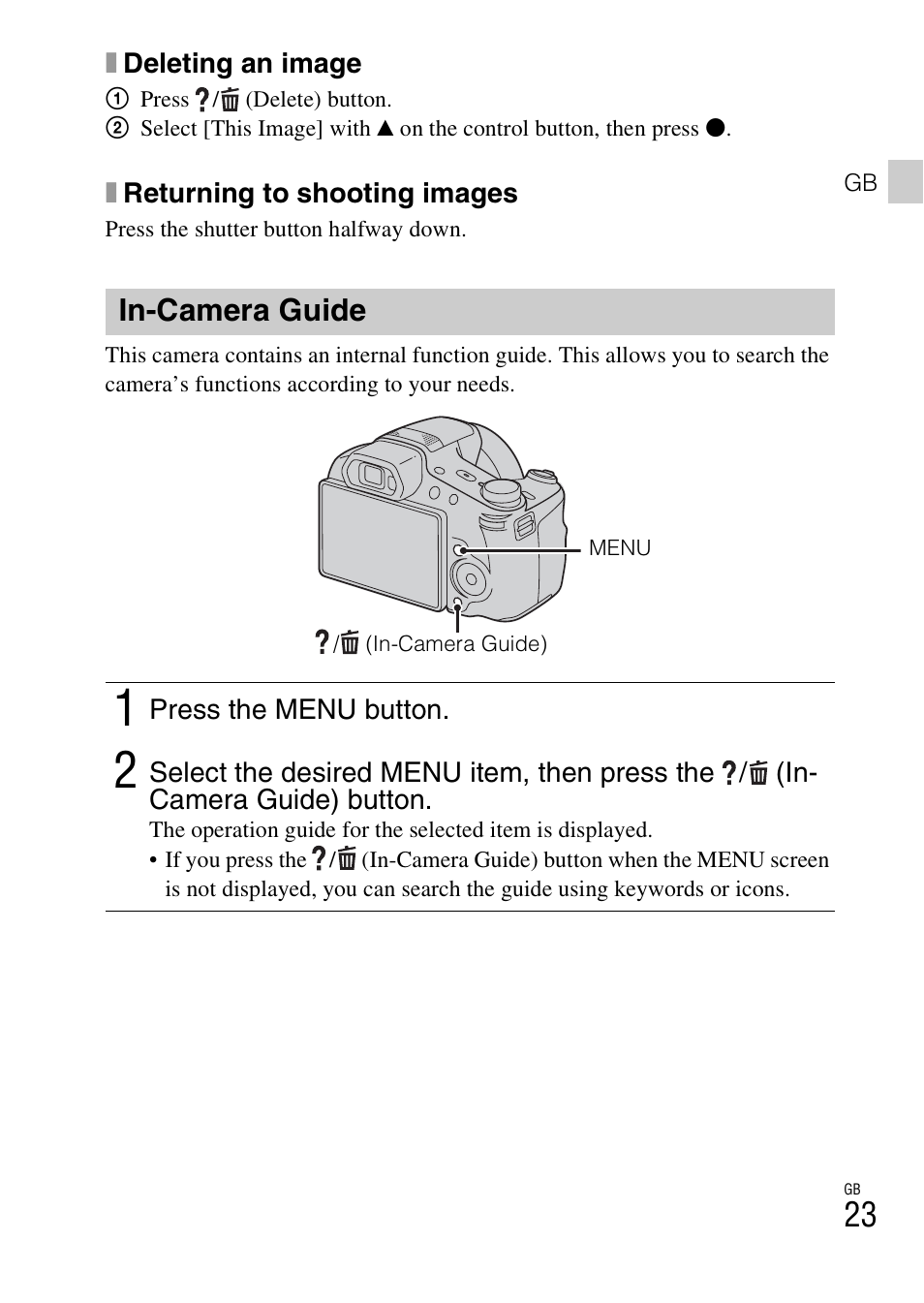 In-camera guide | Sony DSC-HX200V User Manual | Page 23 / 603