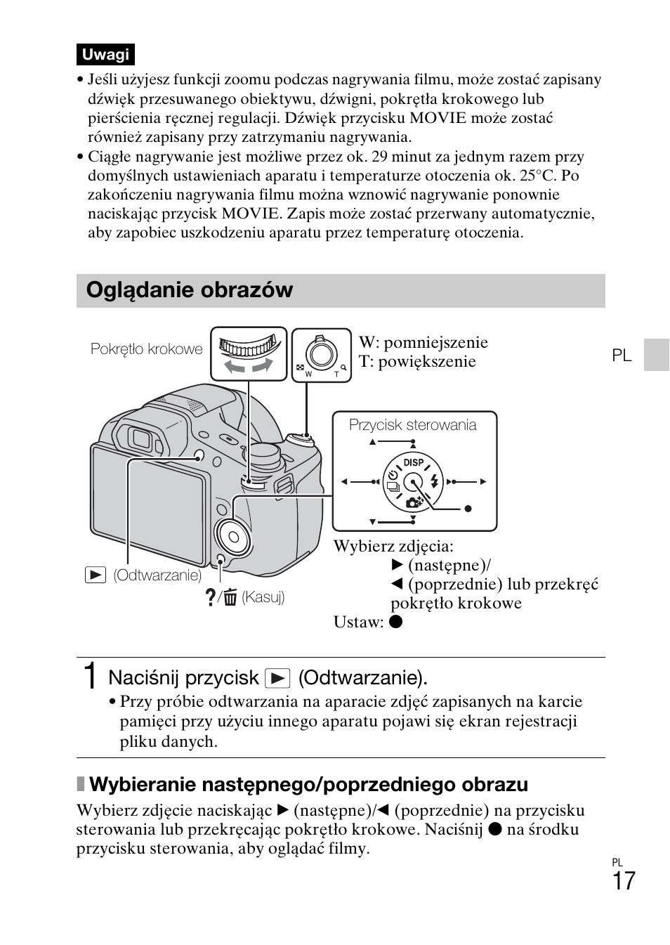 Oglądanie obrazów, Xwybieranie następnego/poprzedniego obrazu, Naciśnij przycisk (odtwarzanie) | Sony DSC-HX200V User Manual | Page 241 / 603