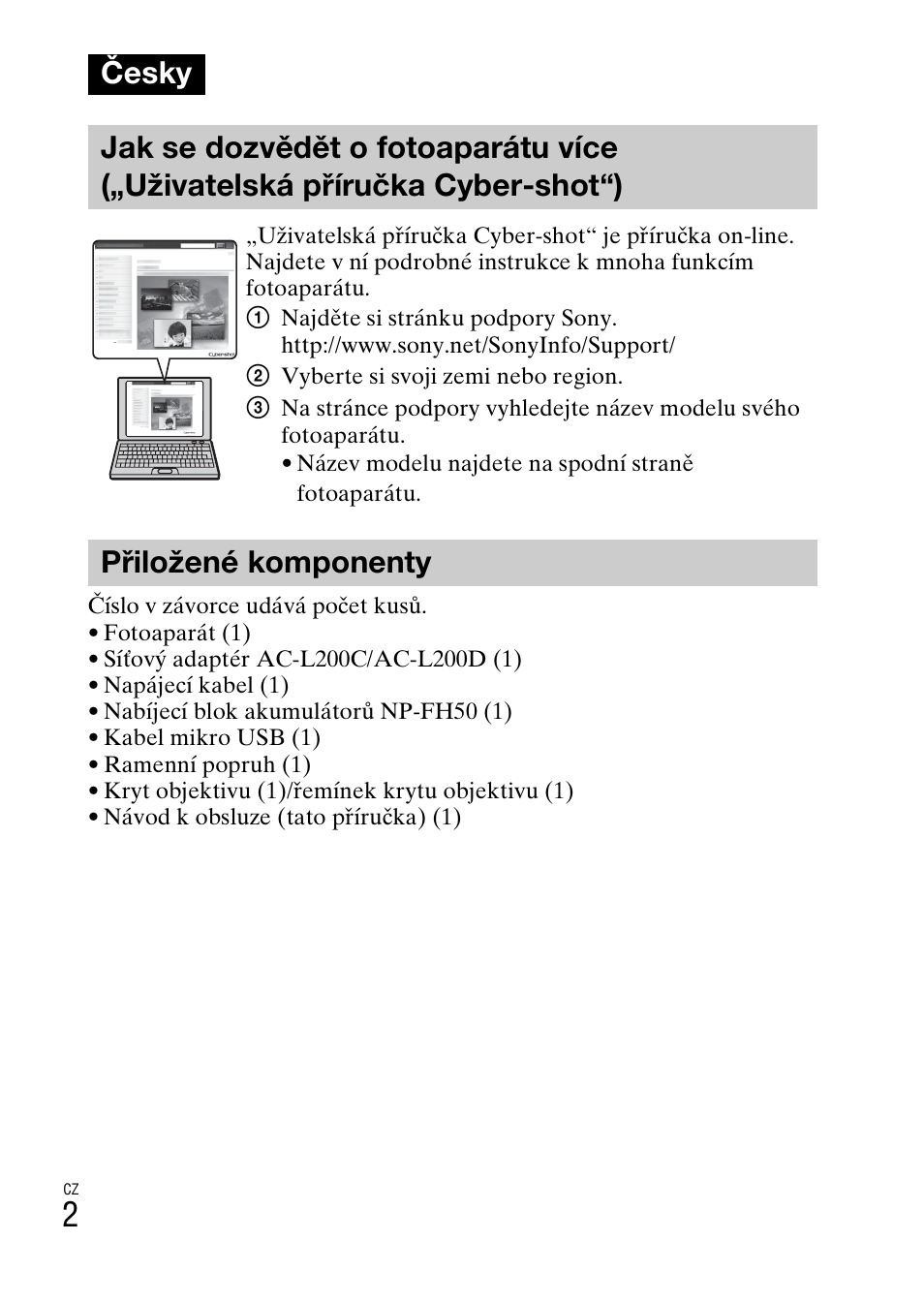Česky, Přiložené komponenty | Sony DSC-HX200V User Manual | Page 256 / 603