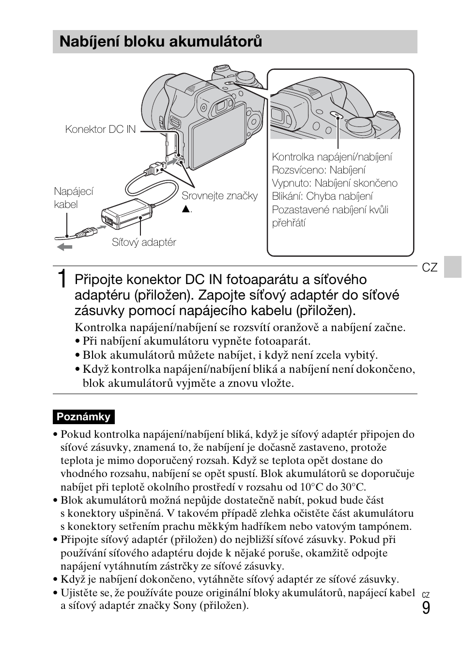 Nabíjení bloku akumulátorů | Sony DSC-HX200V User Manual | Page 263 / 603