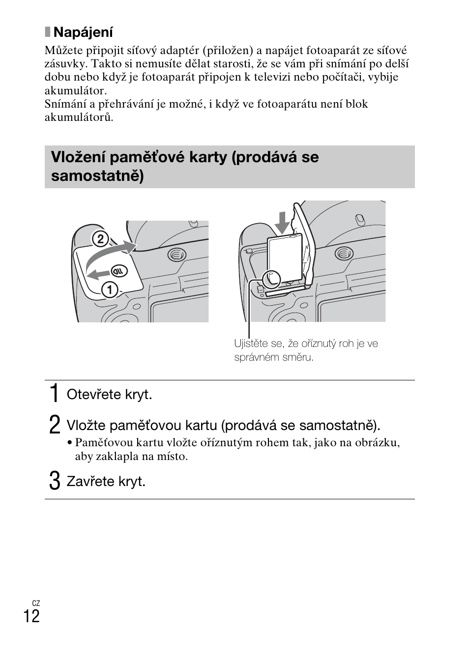 Vložení paměťové karty (prodává se samostatně) | Sony DSC-HX200V User Manual | Page 266 / 603