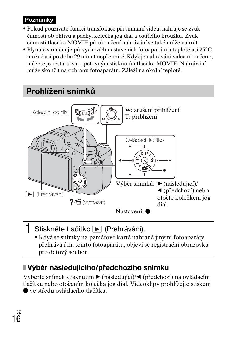 Prohlížení snímků, Xvýběr následujícího/předchozího snímku, Stiskněte tlačítko (přehrávání) | Sony DSC-HX200V User Manual | Page 270 / 603