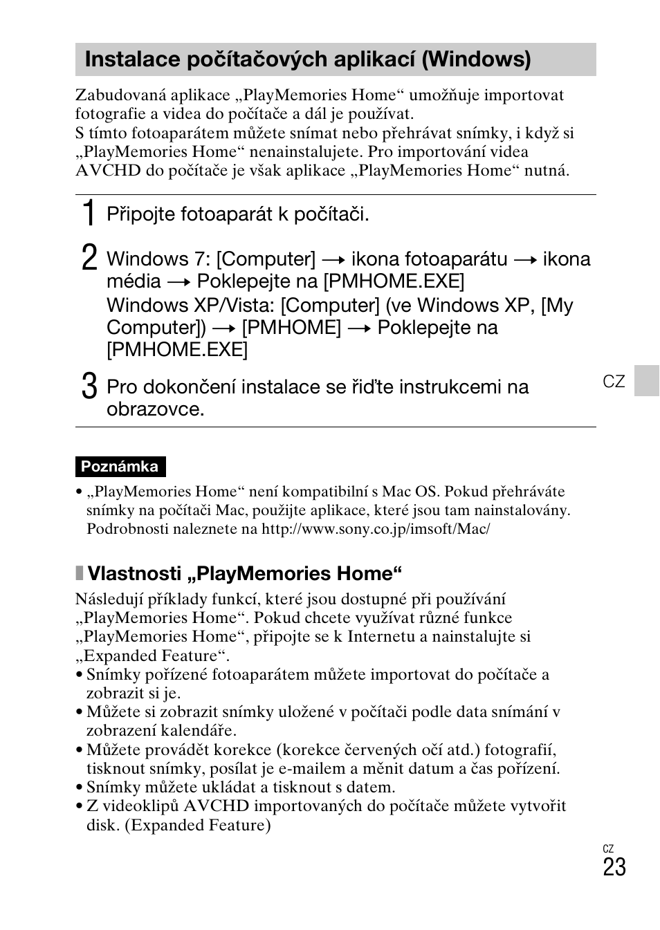 Instalace počítačových aplikací (windows) | Sony DSC-HX200V User Manual | Page 277 / 603