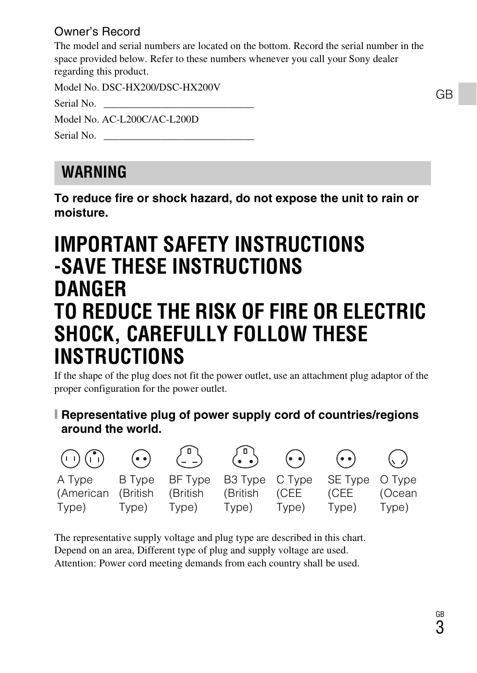 Warning | Sony DSC-HX200V User Manual | Page 3 / 603