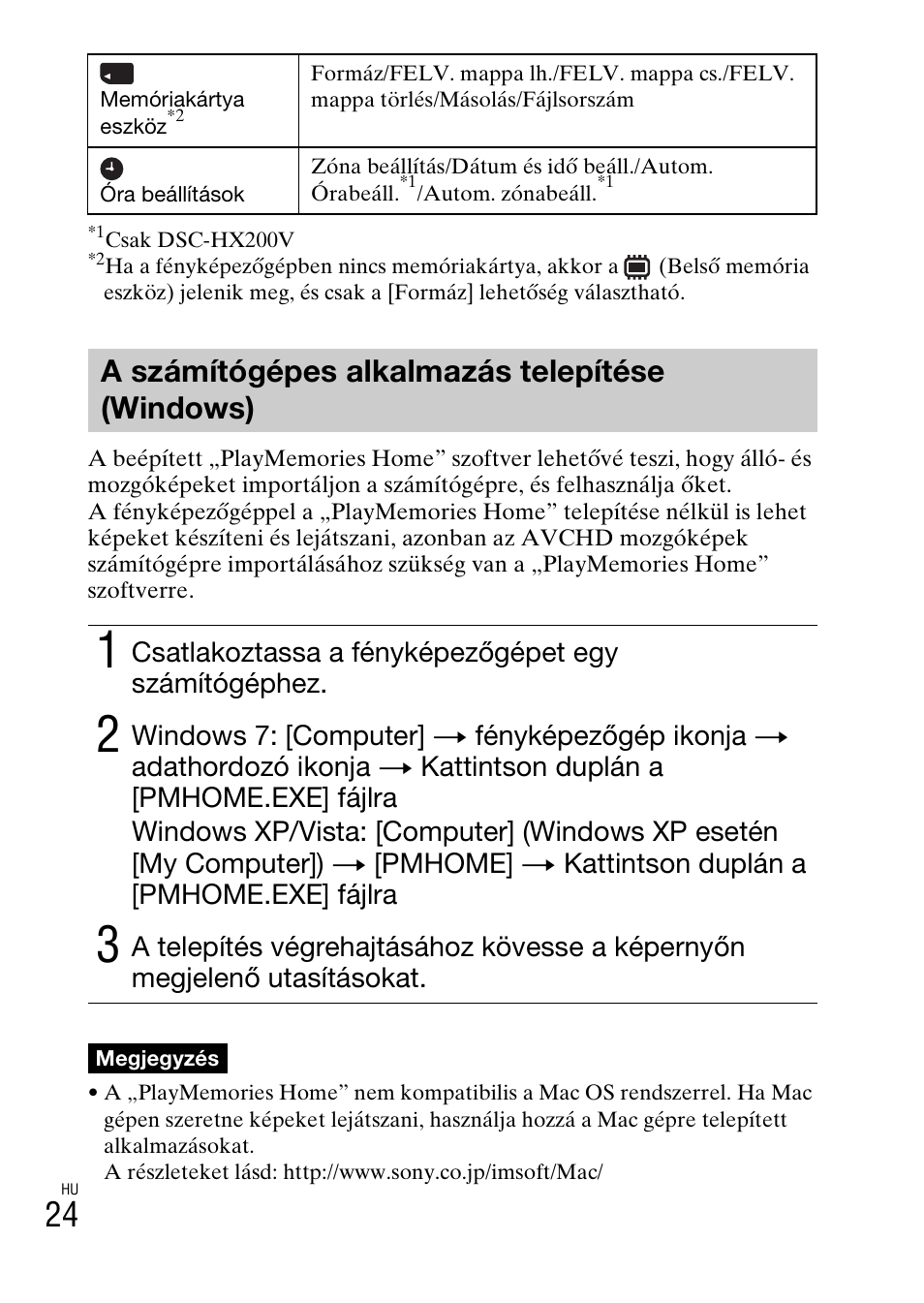 A számítógépes alkalmazás telepítése (windows) | Sony DSC-HX200V User Manual | Page 308 / 603