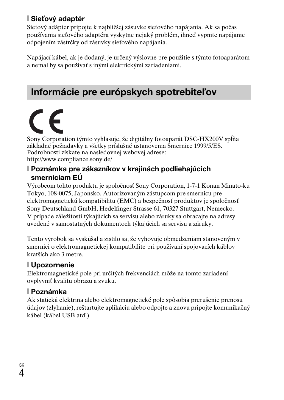 Informácie pre európskych spotrebiteľov | Sony DSC-HX200V User Manual | Page 320 / 603