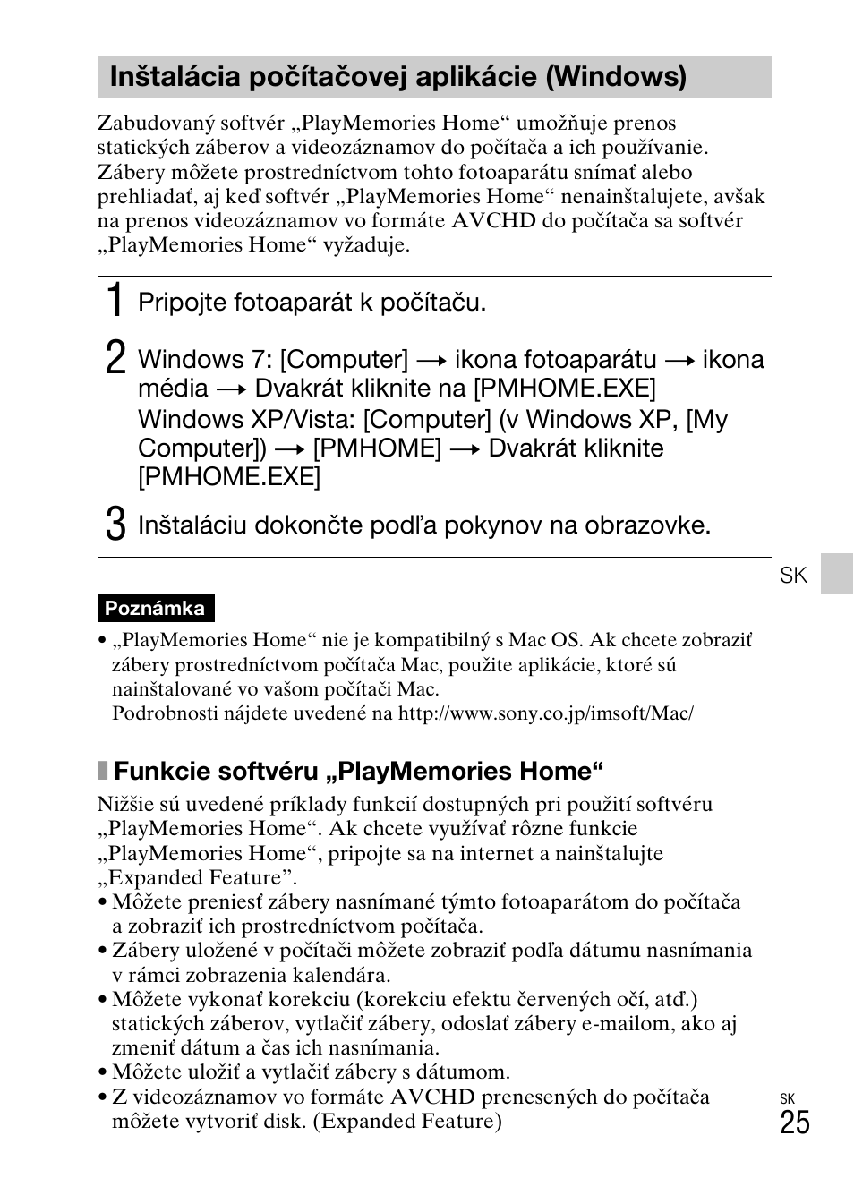 Inštalácia počítačovej aplikácie (windows) | Sony DSC-HX200V User Manual | Page 341 / 603