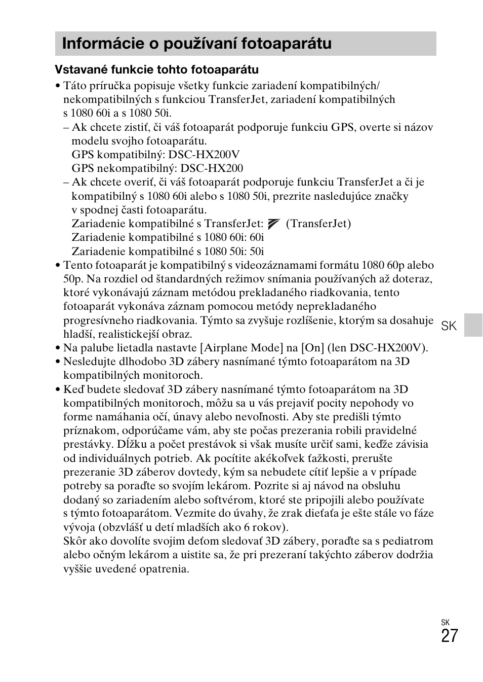 Informácie o používaní fotoaparátu | Sony DSC-HX200V User Manual | Page 343 / 603