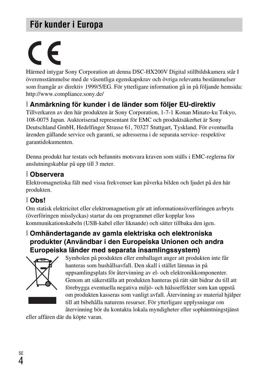 För kunder i europa | Sony DSC-HX200V User Manual | Page 352 / 603