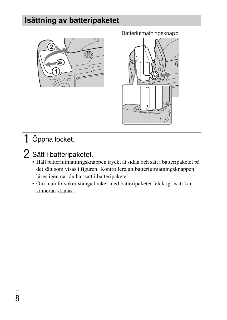 Isättning av batteripaketet | Sony DSC-HX200V User Manual | Page 356 / 603