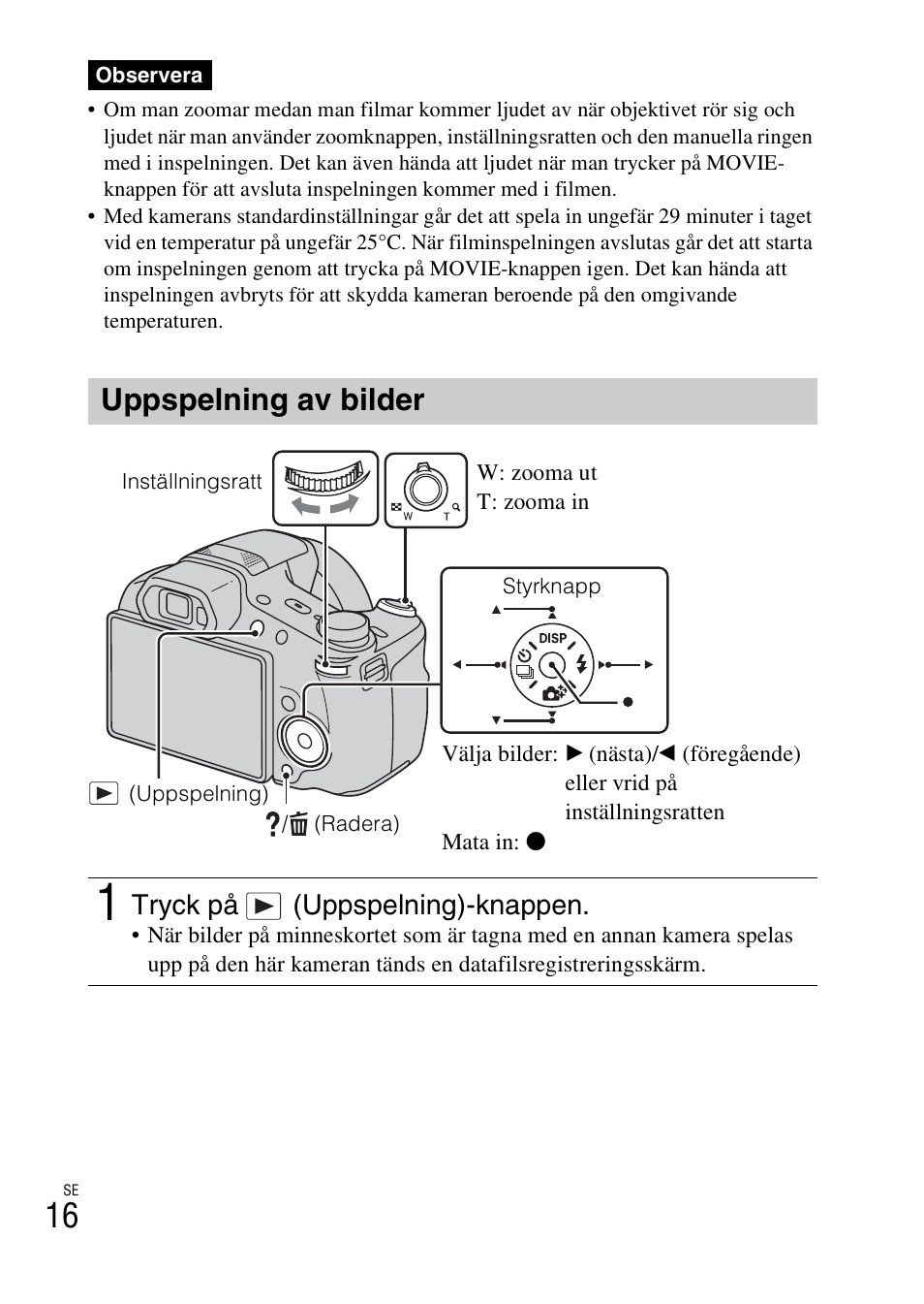 Uppspelning av bilder, Tryck på (uppspelning)-knappen | Sony DSC-HX200V User Manual | Page 364 / 603