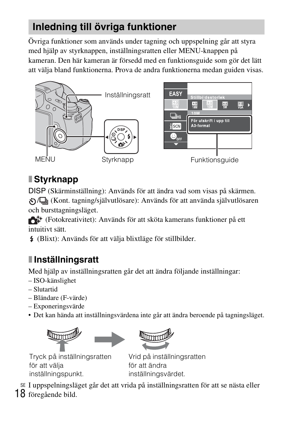 Inledning till övriga funktioner, Xstyrknapp, Xinställningsratt | Sony DSC-HX200V User Manual | Page 366 / 603
