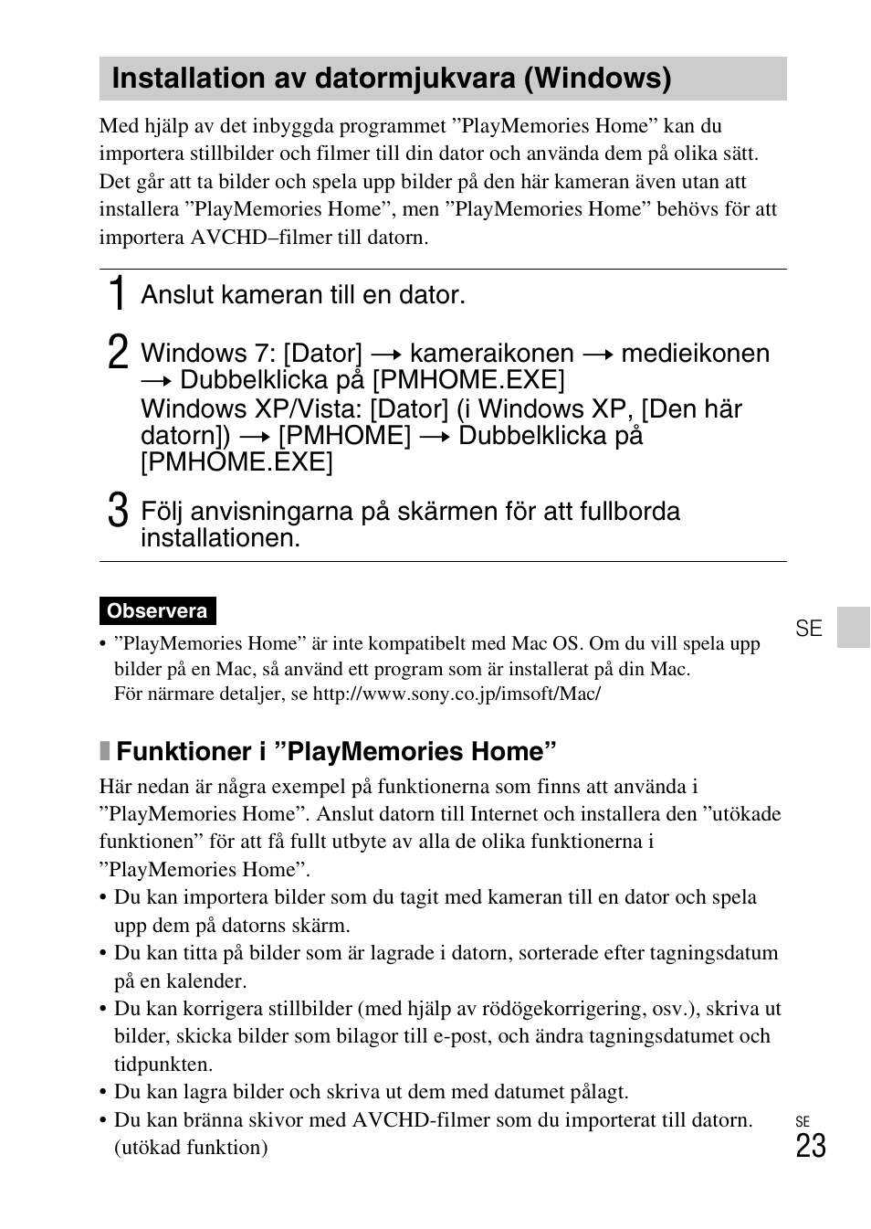 Installation av datormjukvara (windows) | Sony DSC-HX200V User Manual | Page 371 / 603