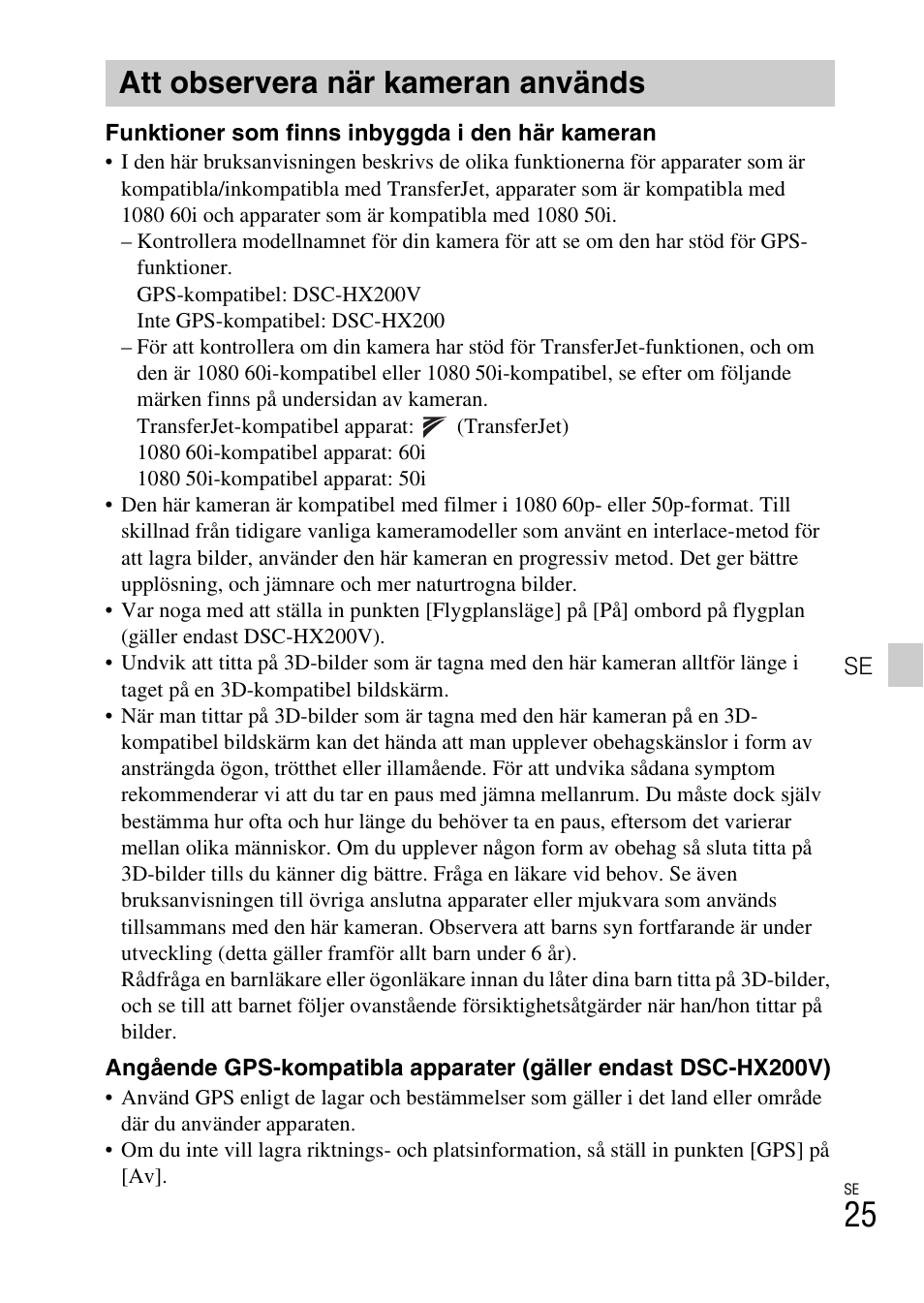 Att observera när kameran används | Sony DSC-HX200V User Manual | Page 373 / 603