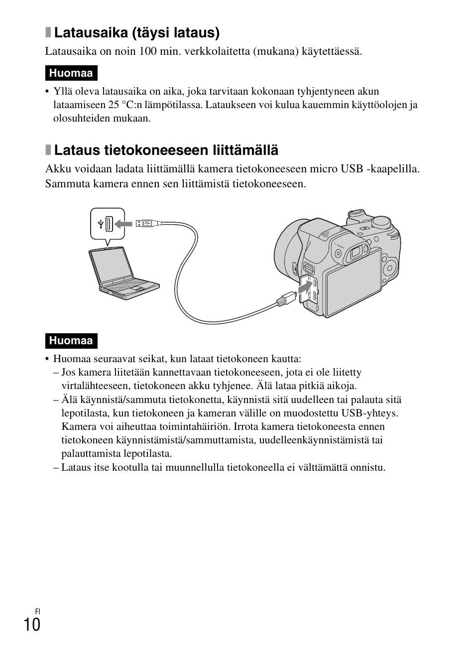 Xlatausaika (täysi lataus), Xlataus tietokoneeseen liittämällä | Sony DSC-HX200V User Manual | Page 388 / 603