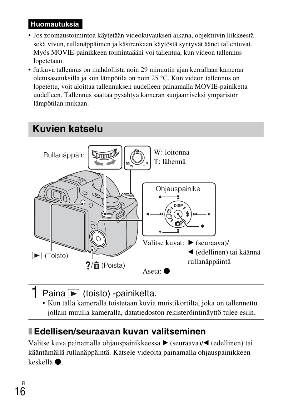Kuvien katselu, Xedellisen/seuraavan kuvan valitseminen, Paina (toisto) -painiketta | Sony DSC-HX200V User Manual | Page 394 / 603
