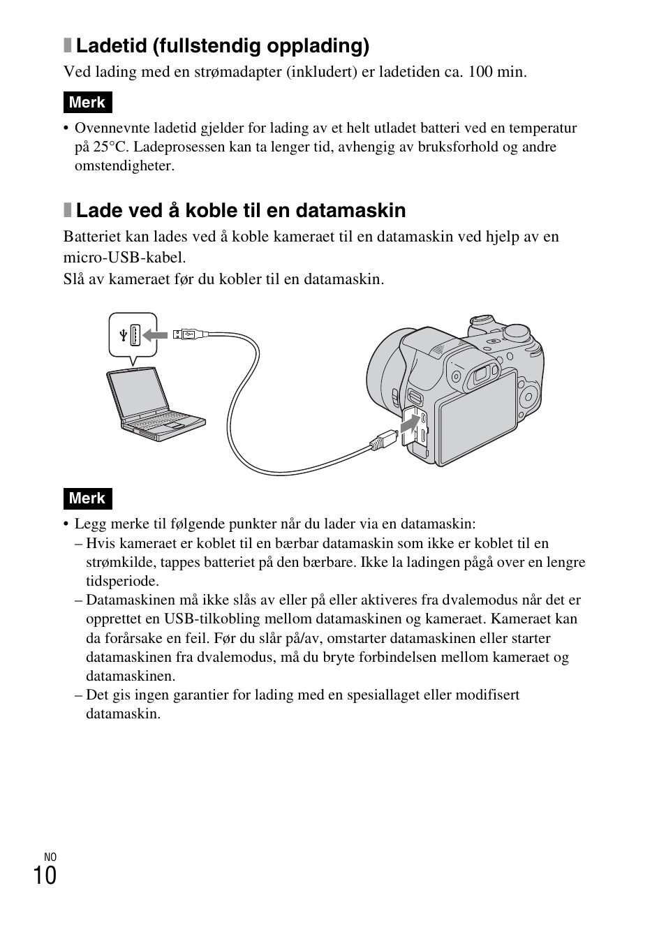 Xladetid (fullstendig opplading), Xlade ved å koble til en datamaskin | Sony DSC-HX200V User Manual | Page 418 / 603