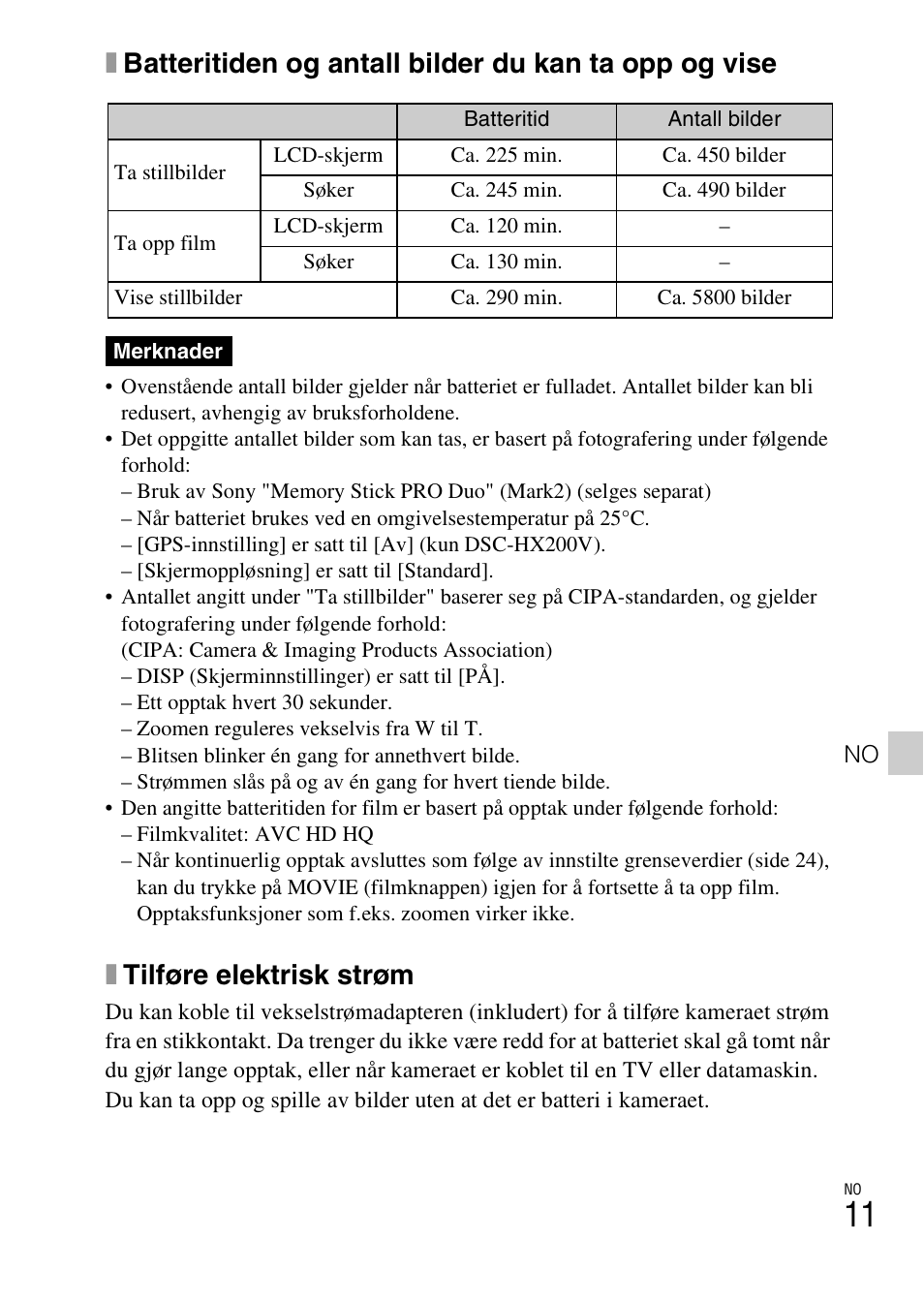 Xtilføre elektrisk strøm | Sony DSC-HX200V User Manual | Page 419 / 603