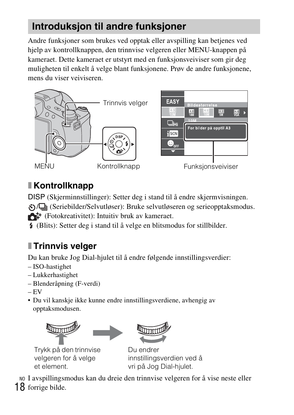 Introduksjon til andre funksjoner, Xkontrollknapp, Xtrinnvis velger | Sony DSC-HX200V User Manual | Page 426 / 603