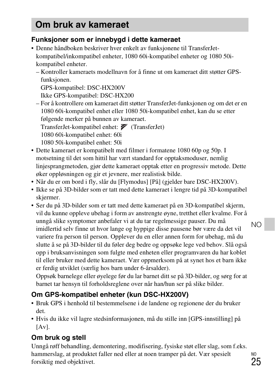 Om bruk av kameraet | Sony DSC-HX200V User Manual | Page 433 / 603