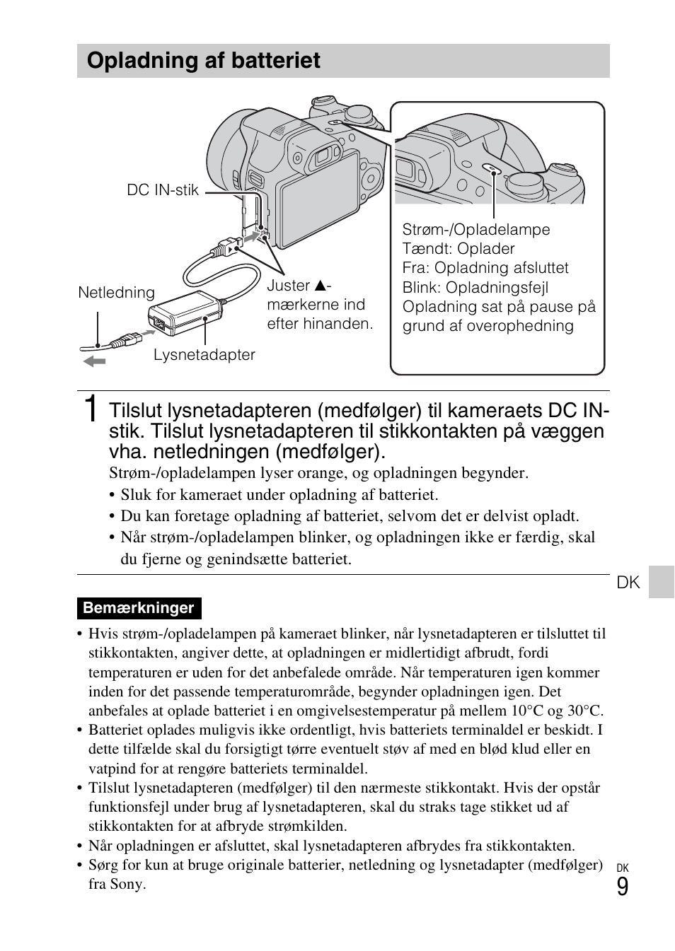 Opladning af batteriet | Sony DSC-HX200V User Manual | Page 447 / 603