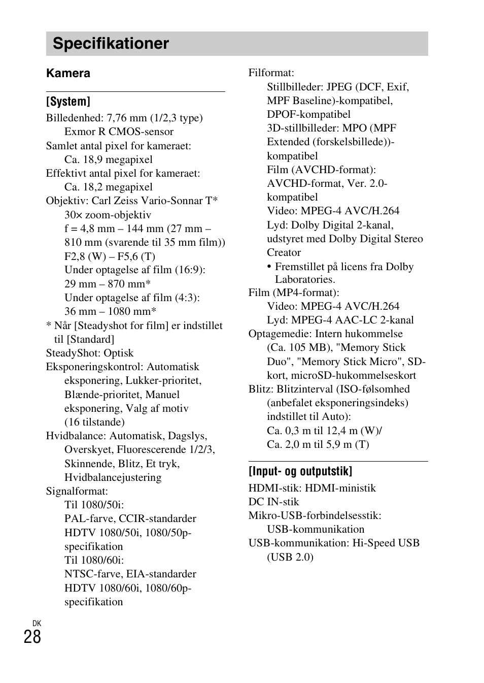Specifikationer | Sony DSC-HX200V User Manual | Page 466 / 603