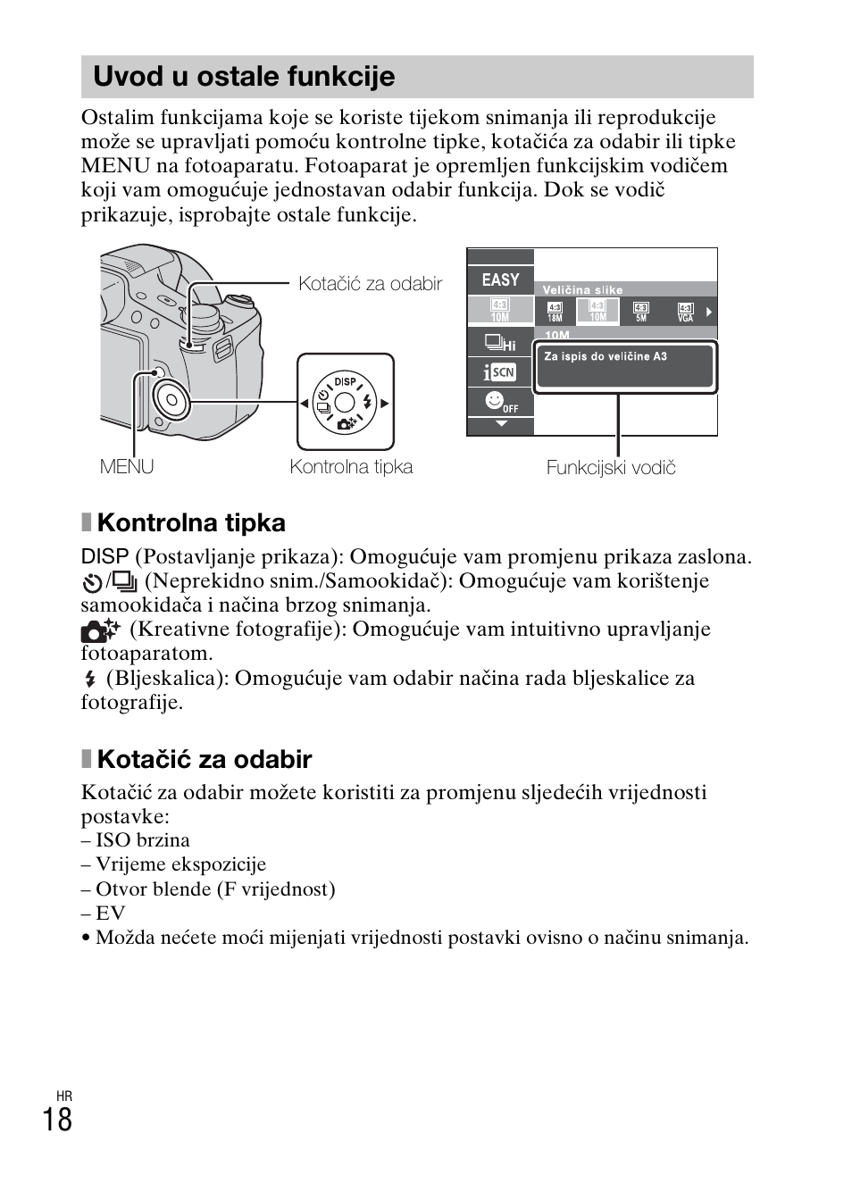 Uvod u ostale funkcije, Xkontrolna tipka, Xkotačić za odabir | Sony DSC-HX200V User Manual | Page 486 / 603