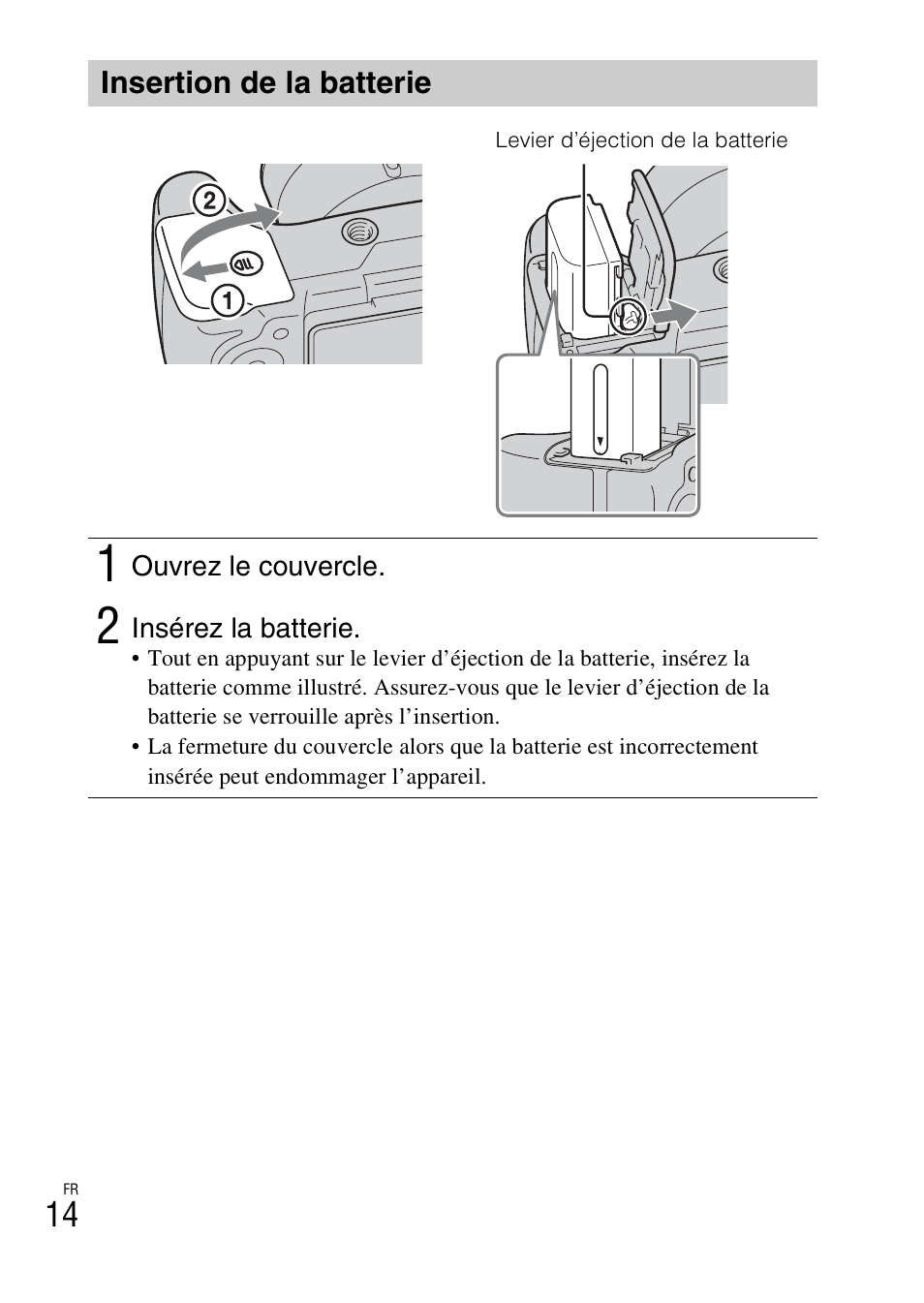 Insertion de la batterie | Sony DSC-HX200V User Manual | Page 50 / 603