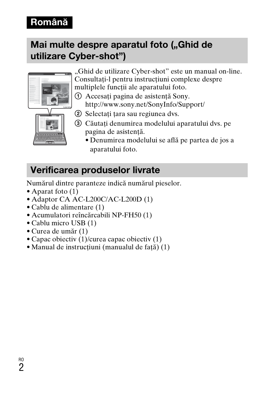 Română, Verificarea produselor livrate | Sony DSC-HX200V User Manual | Page 500 / 603