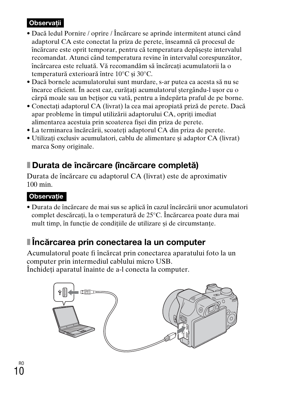 Xdurata de încărcare (încărcare completă), Xîncărcarea prin conectarea la un computer | Sony DSC-HX200V User Manual | Page 508 / 603