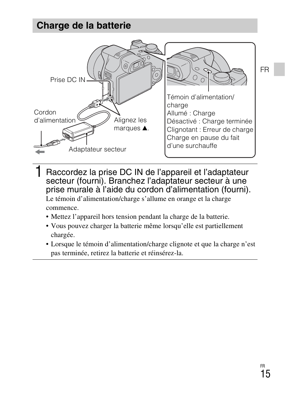 Charge de la batterie | Sony DSC-HX200V User Manual | Page 51 / 603