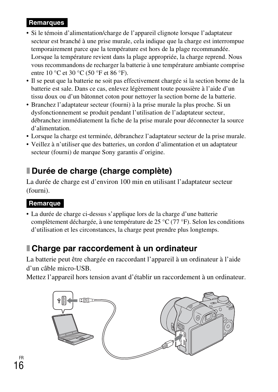 Xdurée de charge (charge complète), Xcharge par raccordement à un ordinateur | Sony DSC-HX200V User Manual | Page 52 / 603