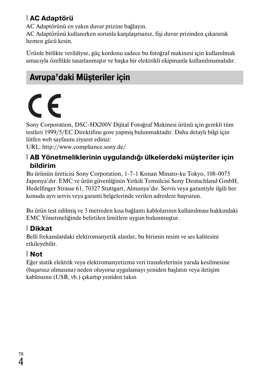 Avrupa’daki müşteriler için | Sony DSC-HX200V User Manual | Page 534 / 603
