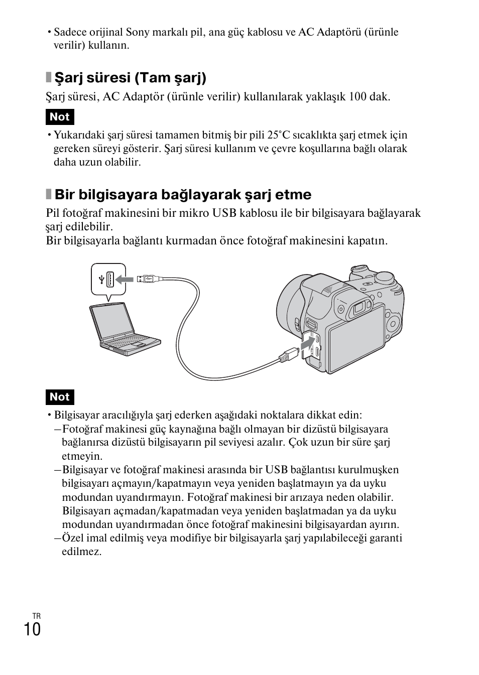 Xşarj süresi (tam şarj), Xbir bilgisayara bağlayarak şarj etme | Sony DSC-HX200V User Manual | Page 540 / 603