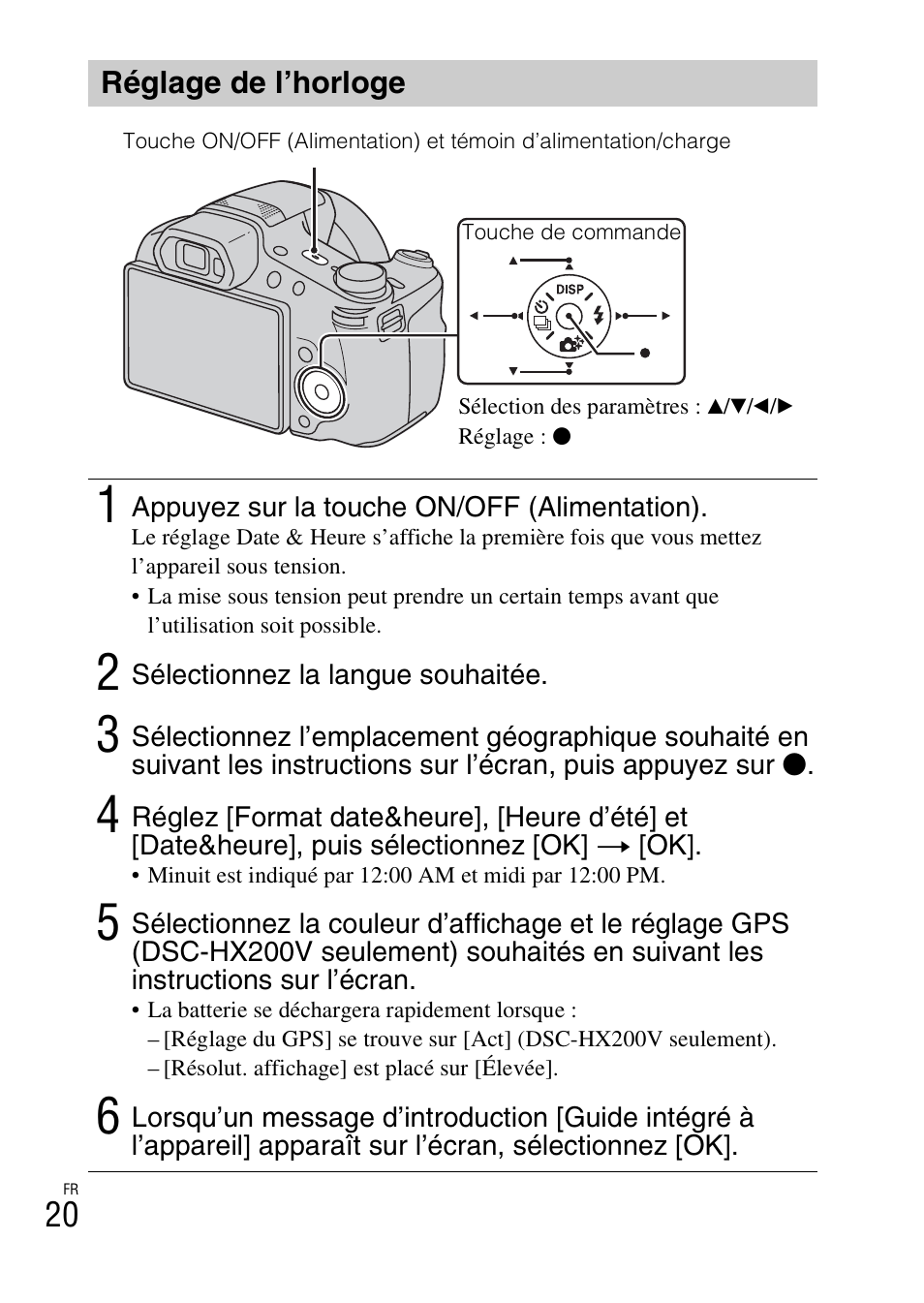 Réglage de l’horloge | Sony DSC-HX200V User Manual | Page 56 / 603