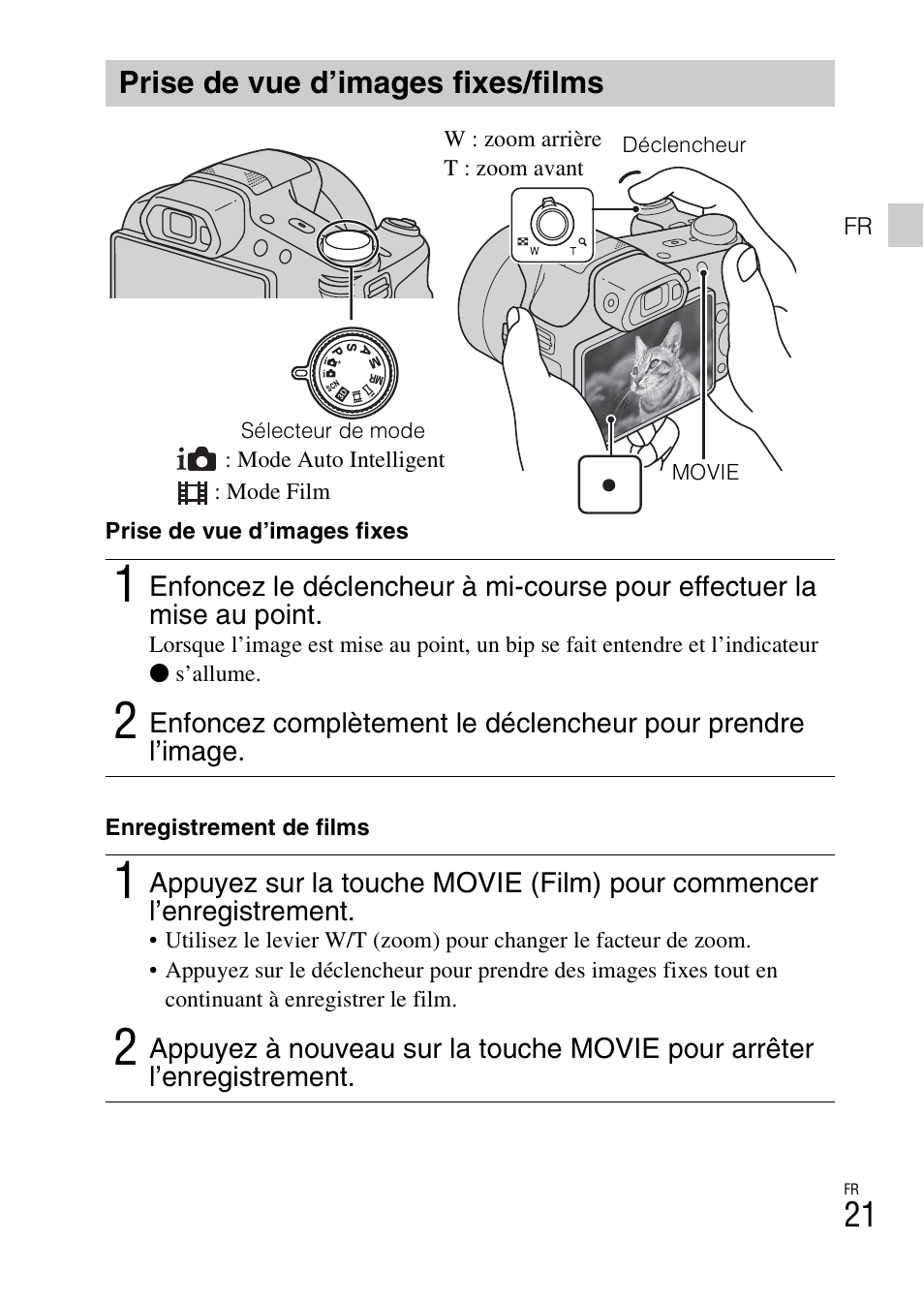 Prise de vue d’images fixes/films | Sony DSC-HX200V User Manual | Page 57 / 603