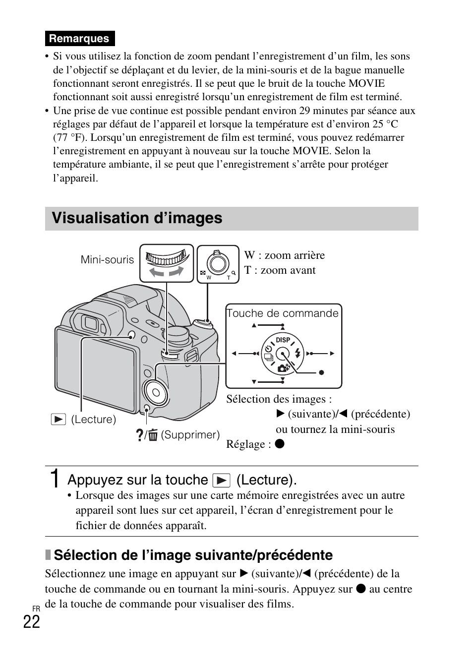 Visualisation d’images, Xsélection de l’image suivante/précédente, Appuyez sur la touche (lecture) | Sony DSC-HX200V User Manual | Page 58 / 603